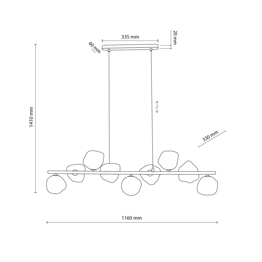 Brilagi - Pakabinama liustra VULCANO su laidu 9xG9/8W/230V juoda/dūminė juoda
