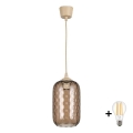 BRILAGI - pakabinamas LED šviestuvas ant laido RETRO GLASS 1xE27/60W/230V Ø 14 cm smėlio/dūminė ruda
