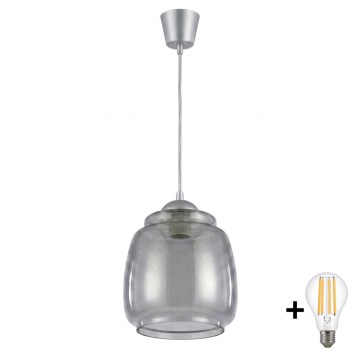 BRILAGI - pakabinamas LED šviestuvas ant troselio RETRO GLASS 1xE27/60W/230V, skersmuo 26 cm, sidabro / dūminės pilkos spalvos