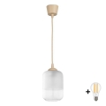 BRILAGI - pakabinamas LED šviestuvas su kabeliu RETRO GLASS 1xE27/60W/230V skersm. 14 cm smėlinė/balta