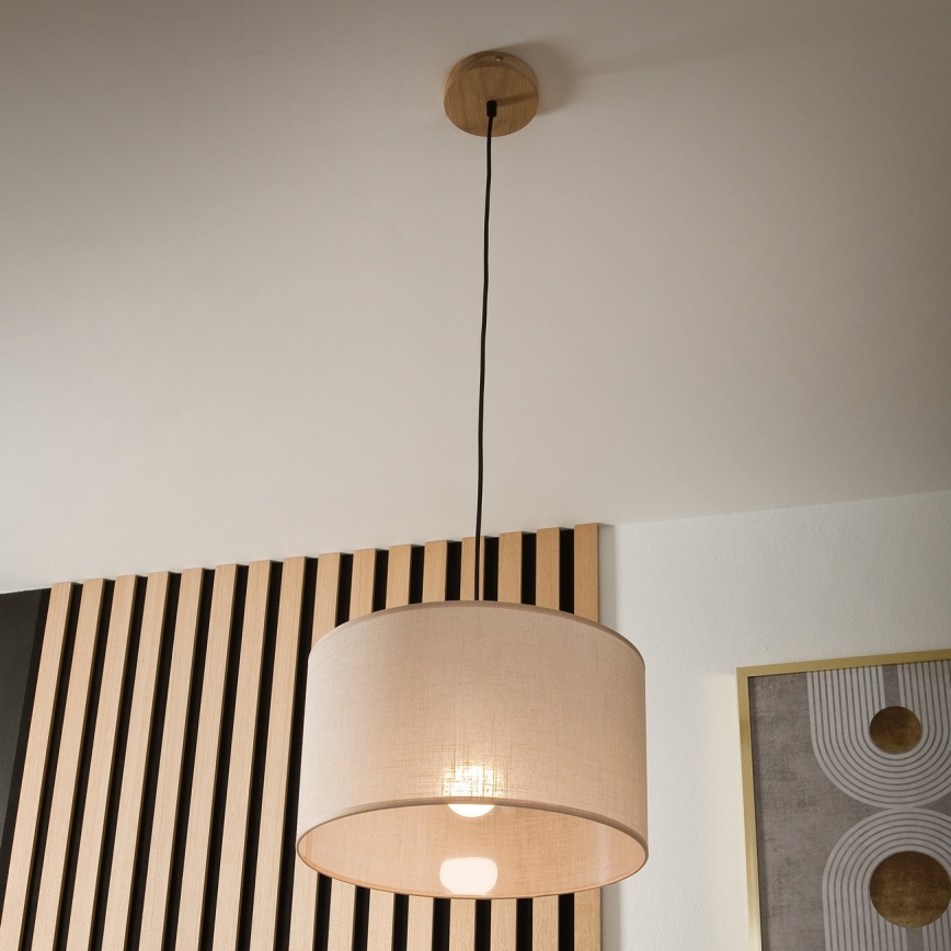 Brilagi - Pakabinamas sietynas ANTHONY 1xE27/60W/230V ąžuolas/smėlio spalva