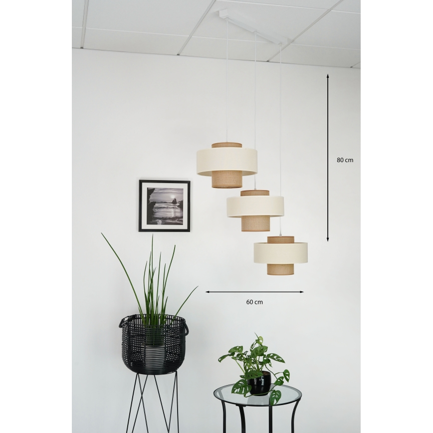 Brilagi - Pakabinamas sietynas DALLAS 3xE27/15W/230V ruda/kreminė/balta