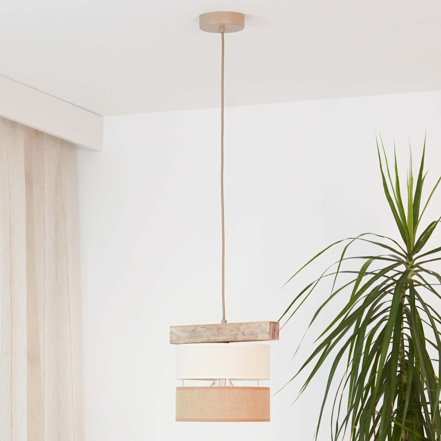 Brilagi - Pakabinamas sietynas FOREST 1xE27/15W/230V pušis/smėlio spalva/kreminė