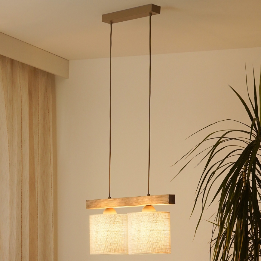 Brilagi - Pakabinamas sietynas FOREST 2xE27/15W/230V pušis/ruda/kreminė