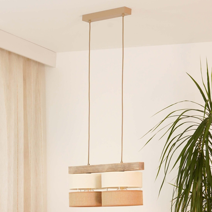 Brilagi - Pakabinamas sietynas FOREST 2xE27/15W/230V pušis/smėlio spalva/kreminė
