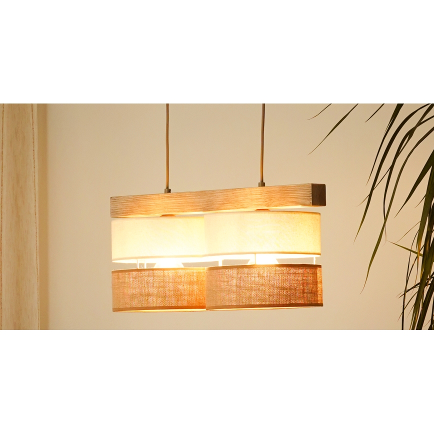 Brilagi - Pakabinamas sietynas FOREST 2xE27/15W/230V pušis/smėlio spalva/kreminė