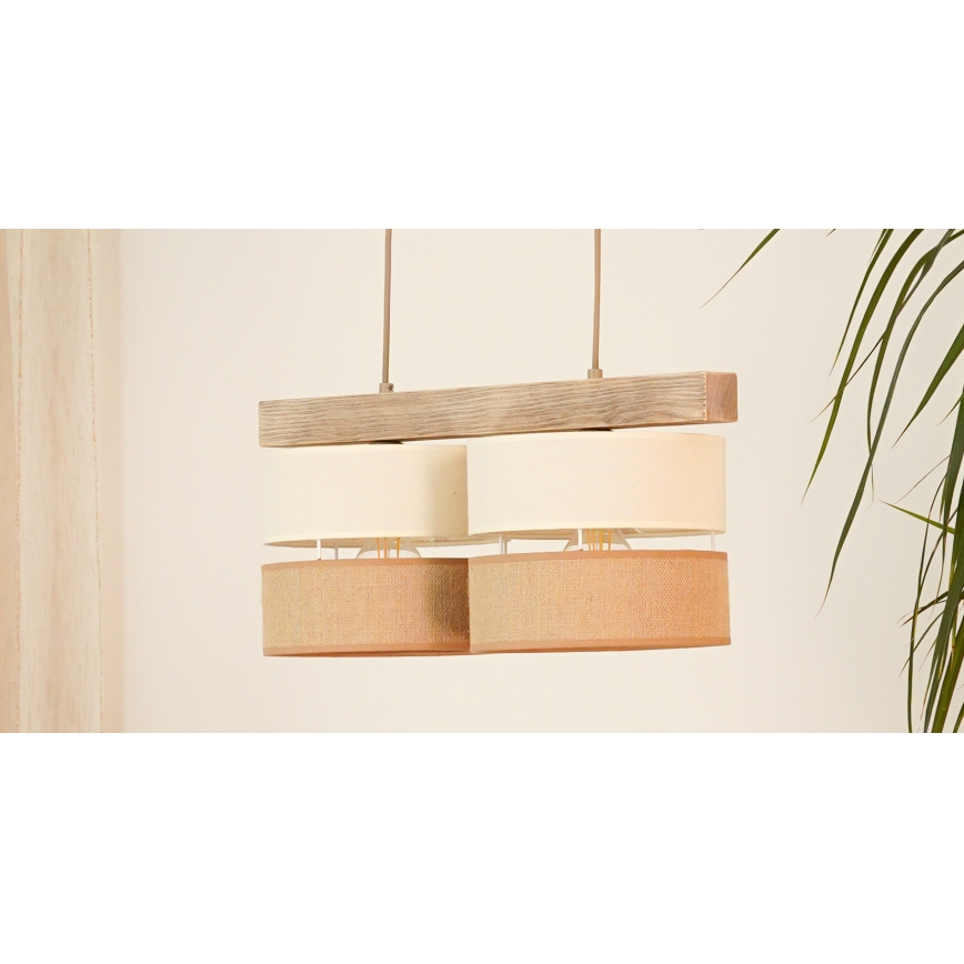 Brilagi - Pakabinamas sietynas FOREST 2xE27/15W/230V pušis/smėlio spalva/kreminė