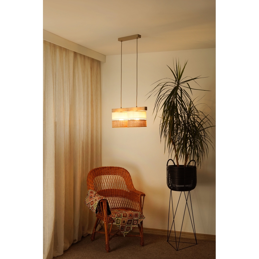 Brilagi - Pakabinamas sietynas FOREST 2xE27/15W/230V pušis/smėlio spalva/kreminė
