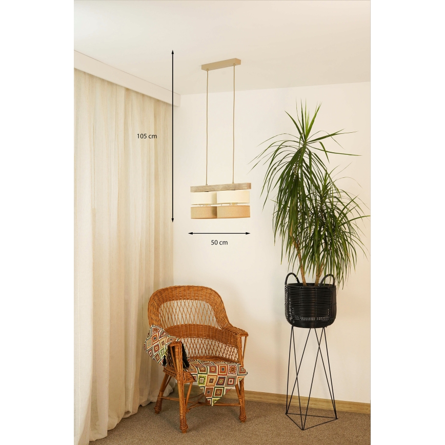 Brilagi - Pakabinamas sietynas FOREST 2xE27/15W/230V pušis/smėlio spalva/kreminė
