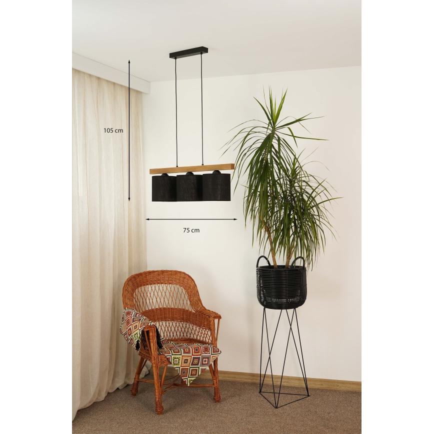 Brilagi - Pakabinamas sietynas FOREST 3xE27/15W/230V pušis/juoda