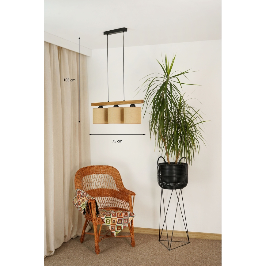 Brilagi - Pakabinamas sietynas FOREST 3xE27/15W/230V pušis/ruda/juoda