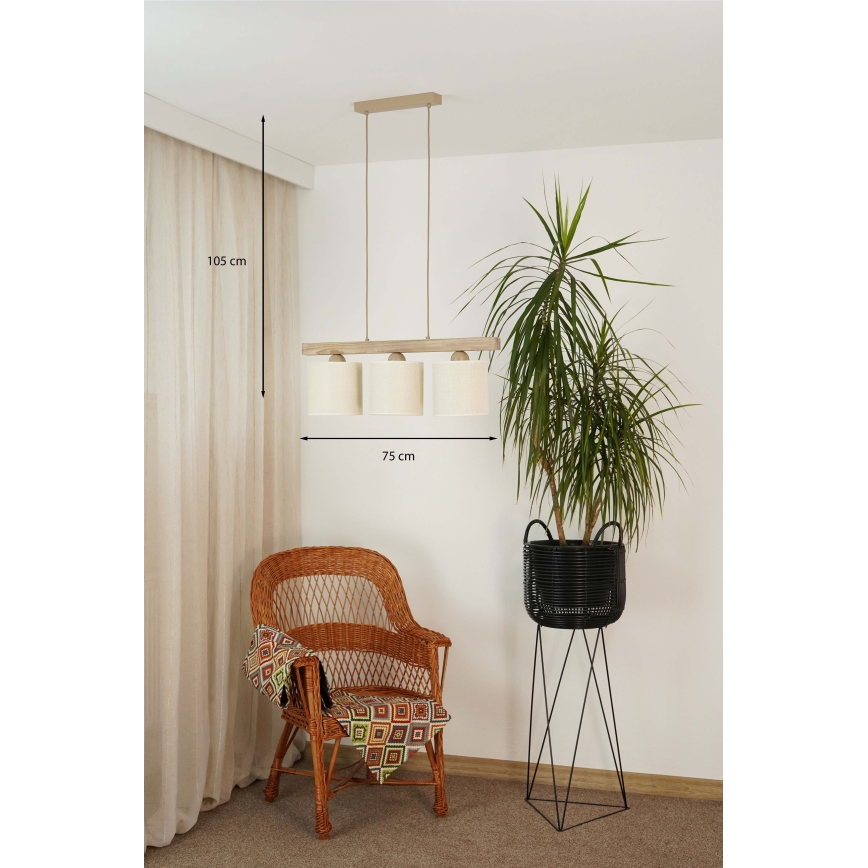 Brilagi - Pakabinamas sietynas FOREST 3xE27/15W/230V pušis/ruda/kreminė
