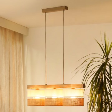 Brilagi - Pakabinamas sietynas FOREST 3xE27/15W/230V pušis/smėlio spalva/kreminė