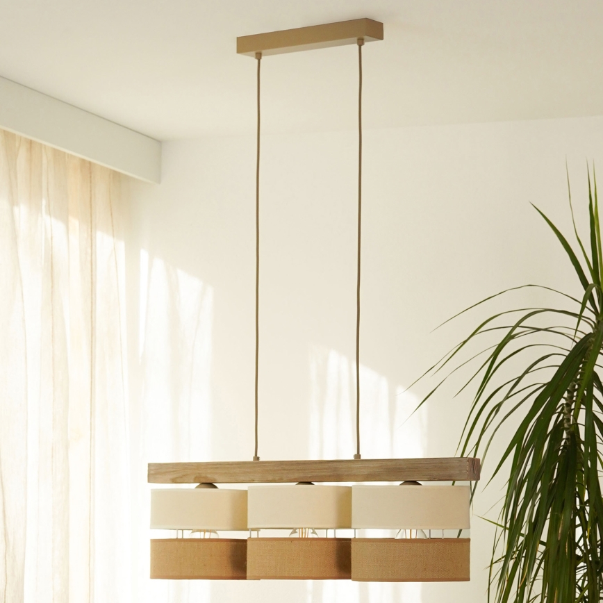 Brilagi - Pakabinamas sietynas FOREST 3xE27/15W/230V pušis/smėlio spalva/kreminė