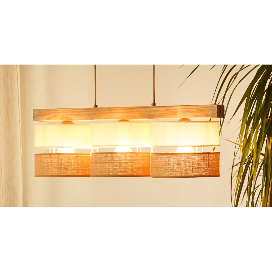 Brilagi - Pakabinamas sietynas FOREST 3xE27/15W/230V pušis/smėlio spalva/kreminė