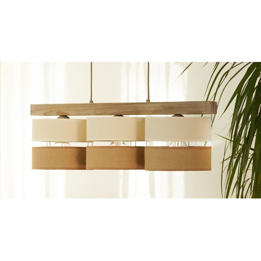 Brilagi - Pakabinamas sietynas FOREST 3xE27/15W/230V pušis/smėlio spalva/kreminė