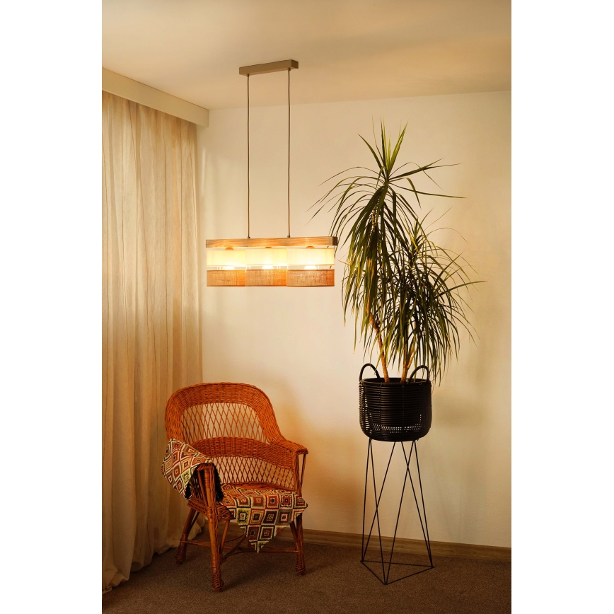 Brilagi - Pakabinamas sietynas FOREST 3xE27/15W/230V pušis/smėlio spalva/kreminė