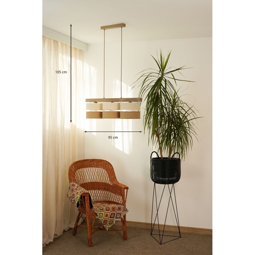 Brilagi - Pakabinamas sietynas FOREST 3xE27/15W/230V pušis/smėlio spalva/kreminė