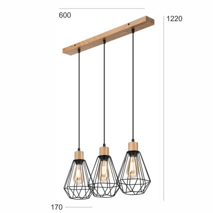 Brilagi - Pakabinamas sietynas WOODY BASKET 3xE27/60W/230V ąžuolas