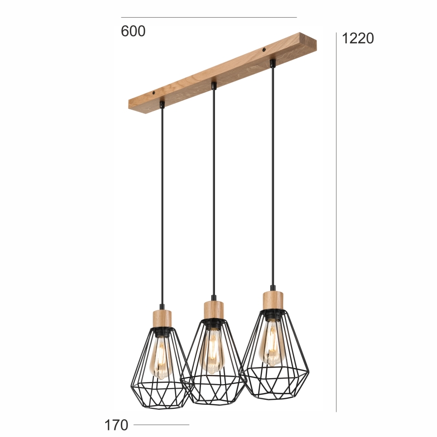 Brilagi - Pakabinamas sietynas WOODY BASKET 3xE27/60W/230V ąžuolas