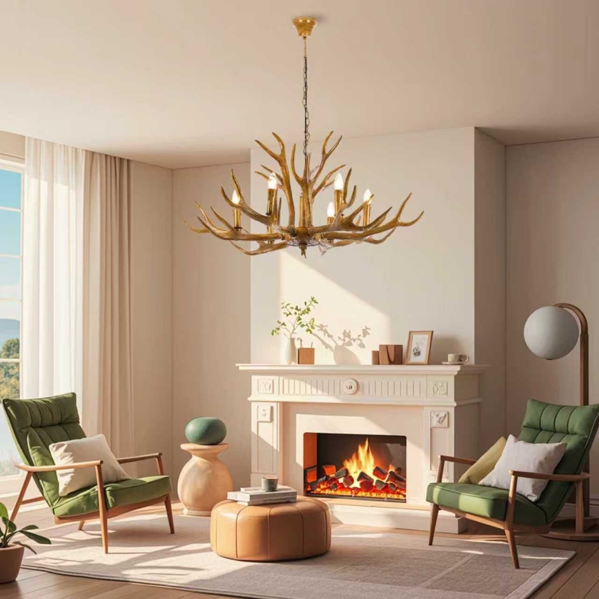 Brilagi - Pakabinamas šviestuvas ant grandinės DEER, 6xE14/10W/230V, skersmuo 102 cm, ragų formos