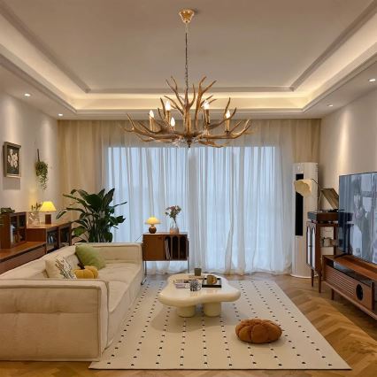 Brilagi - Pakabinamas šviestuvas ant grandinės DEER, 6xE14/10W/230V, skersmuo 102 cm, ragų formos