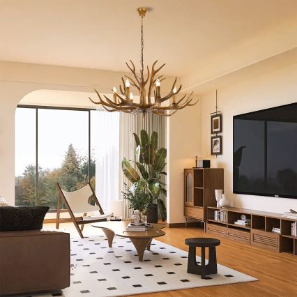 Brilagi - Pakabinamas šviestuvas ant grandinės DEER, 6xE14/10W/230V, skersmuo 102 cm, ragų formos