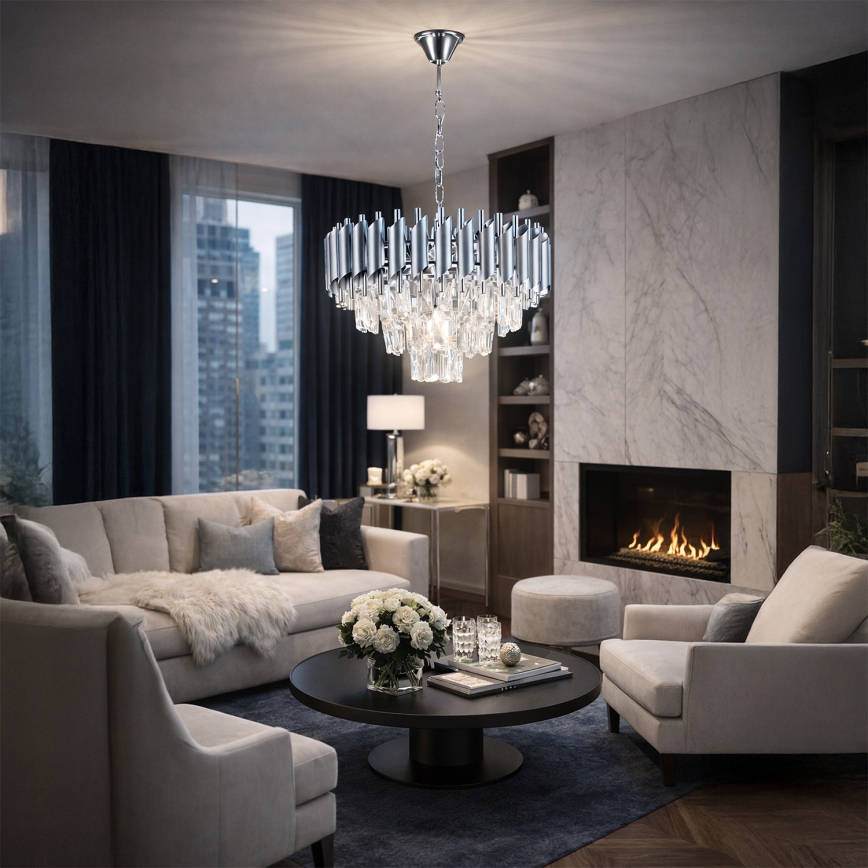 Brilagi - pakabinamas šviestuvas ant grandinės ECLIPSE 5xE14/10W/230V, skersmuo 38 cm, sidabrinis