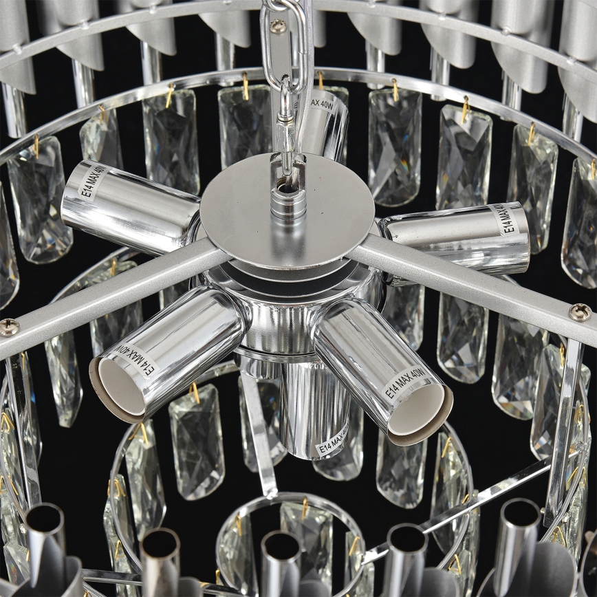 Brilagi - Pakabinamas šviestuvas ant grandinės ECLIPSE 7xE14/10W/230V Ø 48 cm, sidabrinis