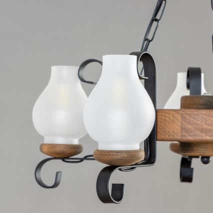 Brilagi - Pakabinamas šviestuvas ant grandinės ROATA 5xE14/40W/230V, skersmuo 50 cm, pagamintas iš buko