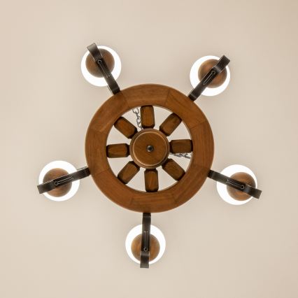 Brilagi - Pakabinamas šviestuvas ant grandinės ROATA 5xE14/40W/230V, skersmuo 50 cm, pagamintas iš buko