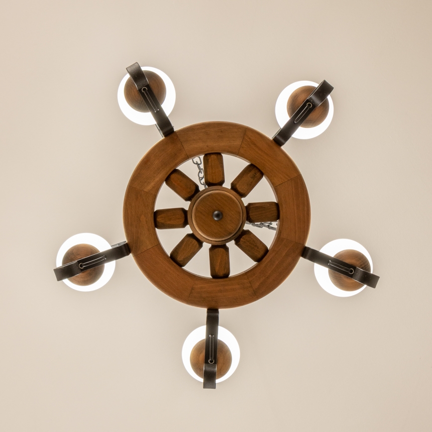 Brilagi - Pakabinamas šviestuvas ant grandinės ROATA 5xE14/40W/230V, skersmuo 50 cm, pagamintas iš buko