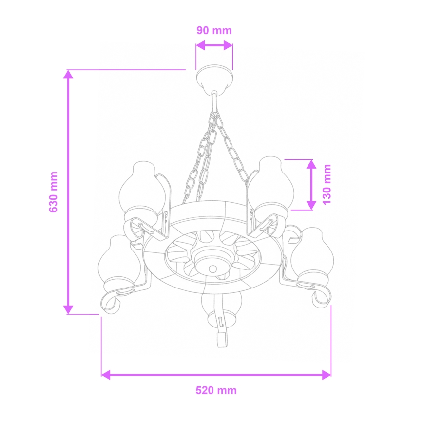 Brilagi - Pakabinamas šviestuvas ant grandinės ROATA 5xE14/40W/230V, skersmuo 50 cm, pagamintas iš buko