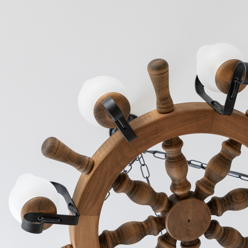 Brilagi - Pakabinamas šviestuvas ant grandinės TIMONA 8xE14/40W/230V Ø 70 cm, iš buko