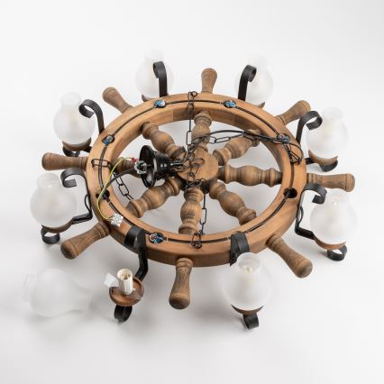 Brilagi - Pakabinamas šviestuvas ant grandinės TIMONA 8xE14/40W/230V Ø 70 cm, iš buko