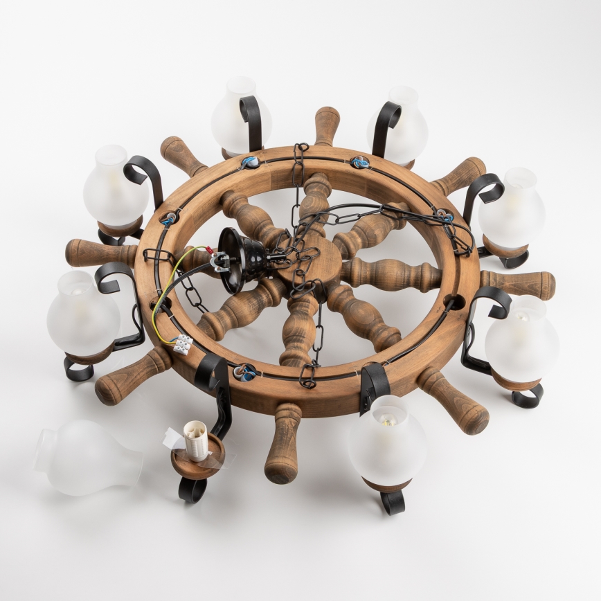 Brilagi - Pakabinamas šviestuvas ant grandinės TIMONA 8xE14/40W/230V Ø 70 cm, iš buko