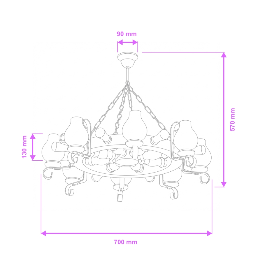 Brilagi - Pakabinamas šviestuvas ant grandinės TIMONA 8xE14/40W/230V Ø 70 cm, iš buko