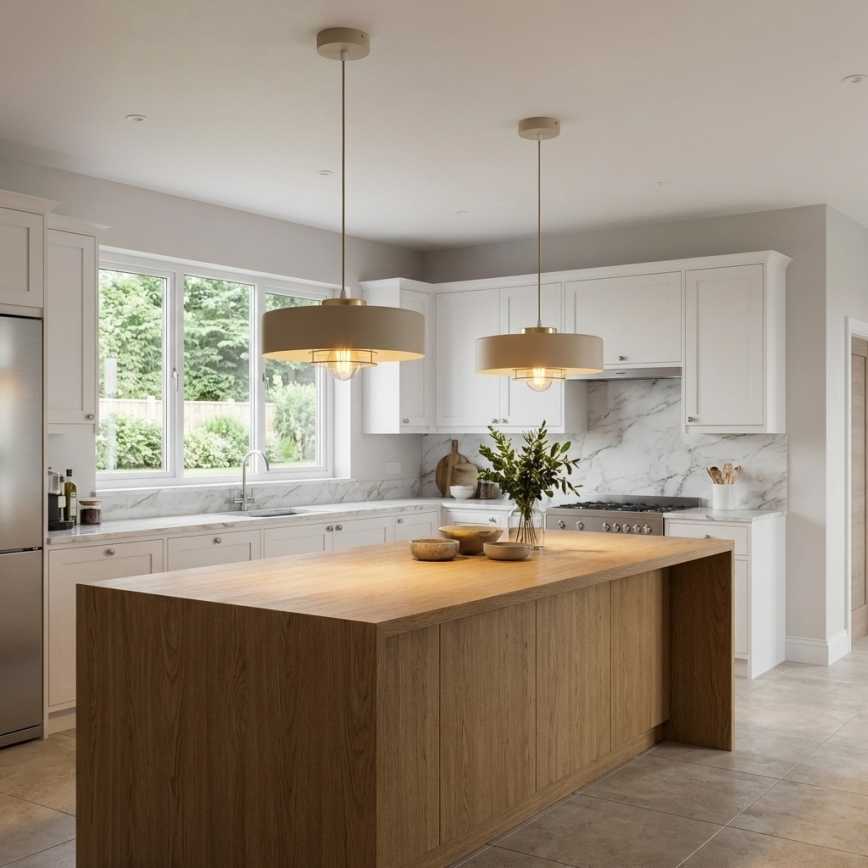 Brilagi - Pakabinamas šviestuvas ant laido 1xE27/60W/230V, skersmuo 30 cm, smėlinis/auksinis