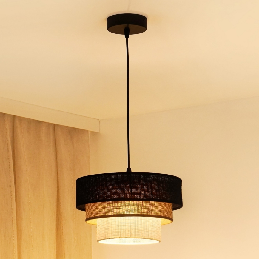 Brilagi - Pakabinamas šviestuvas ant laido ASPEN LUNETA 1xE27/15W/230V skersmuo 25 cm juoda/kreminė/šviesiai ruda