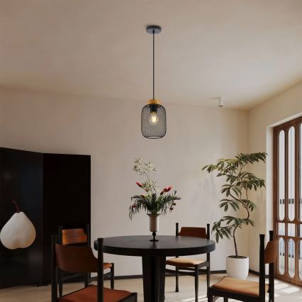 Brilagi - Pakabinamas šviestuvas ant laido BASKLITE 1xE27/15W/230V mediena/juoda