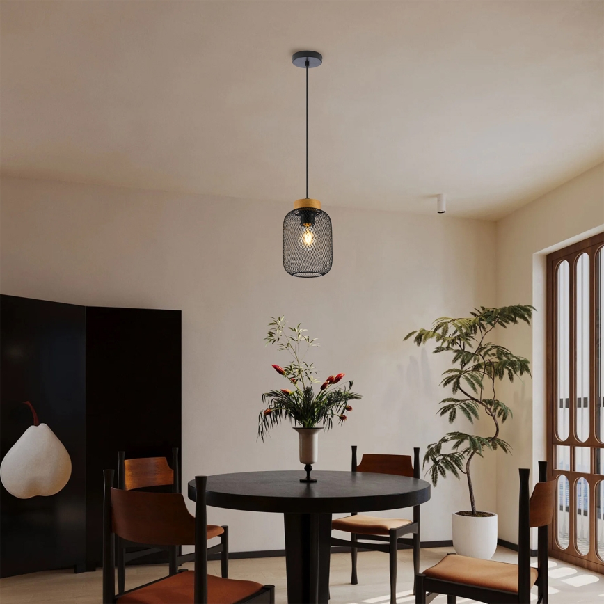 Brilagi - Pakabinamas šviestuvas ant laido BASKLITE 1xE27/15W/230V mediena/juoda