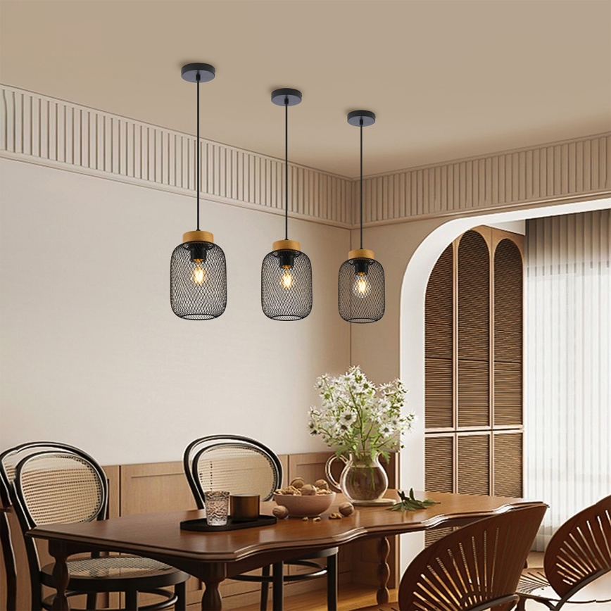 Brilagi - Pakabinamas šviestuvas ant laido BASKLITE 1xE27/15W/230V mediena/juoda