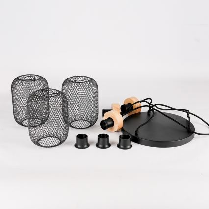 Brilagi - Pakabinamas šviestuvas ant laido BASKLITE 3xE27/15W/230V kaučiukmedis/juodas