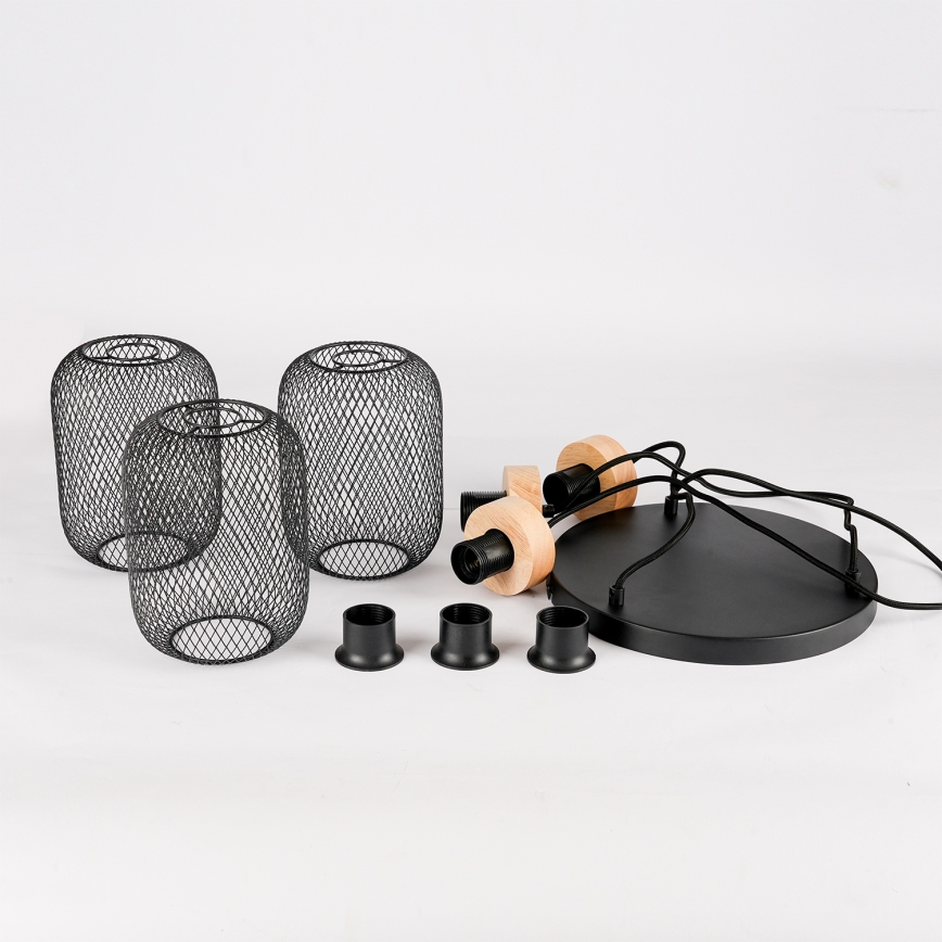 Brilagi - Pakabinamas šviestuvas ant laido BASKLITE 3xE27/15W/230V kaučiukmedis/juodas