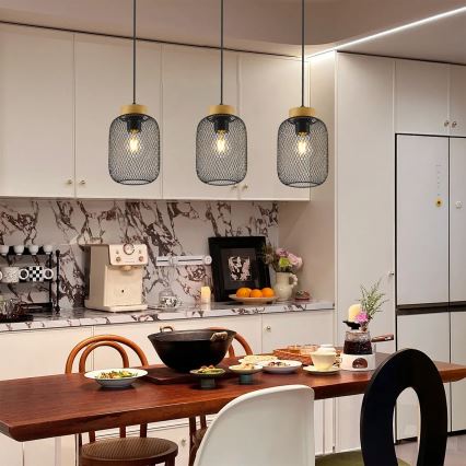 Brilagi - Pakabinamas šviestuvas ant laido BASKLITE 3xE27/15W/230V mediena/juoda