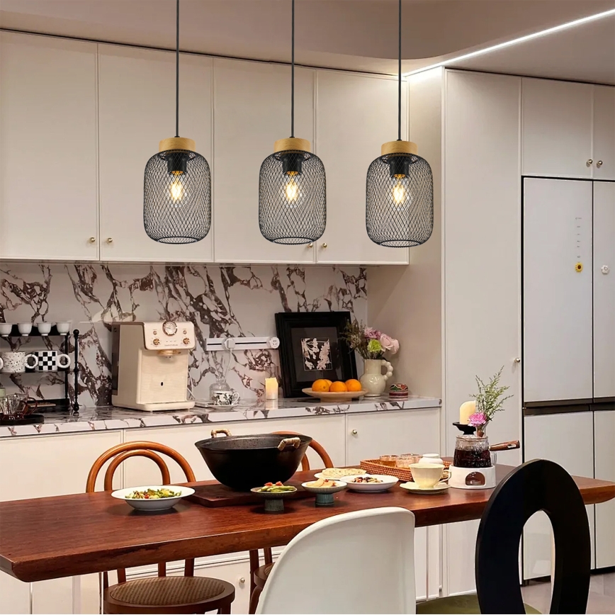 Brilagi - Pakabinamas šviestuvas ant laido BASKLITE 3xE27/15W/230V mediena/juoda