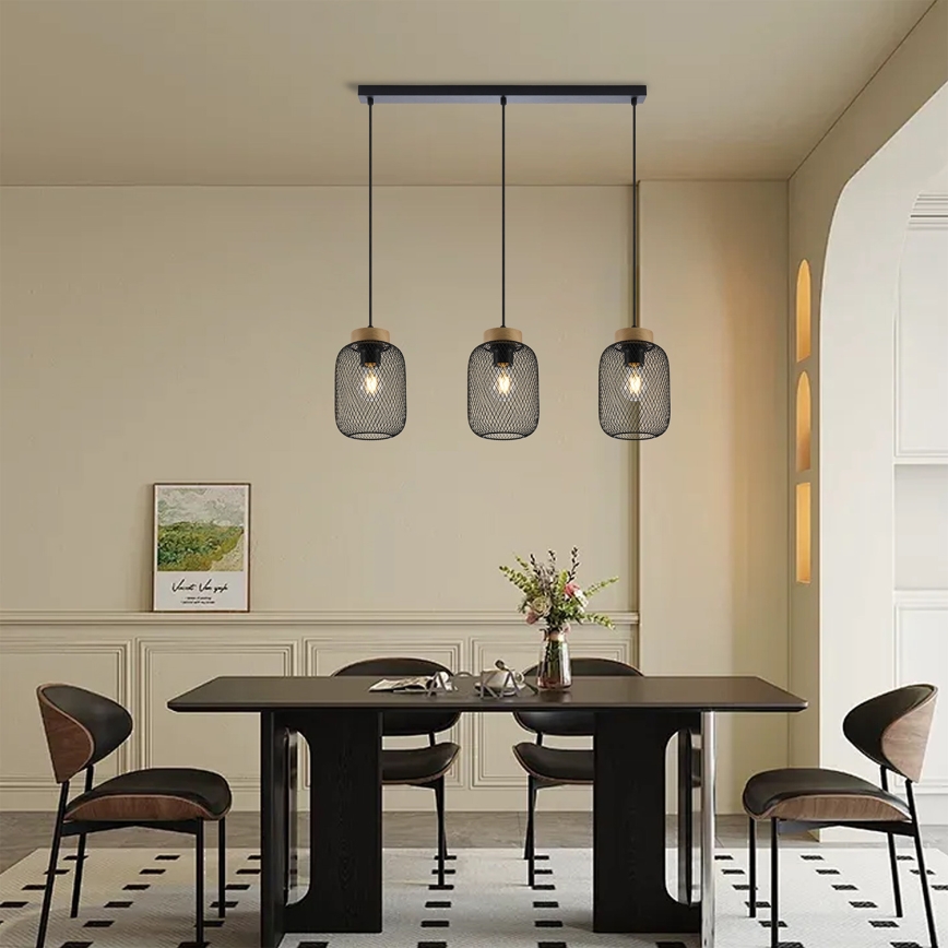 Brilagi - Pakabinamas šviestuvas ant laido BASKLITE 3xE27/15W/230V mediena/juoda