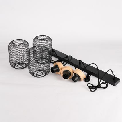 Brilagi - Pakabinamas šviestuvas ant laido BASKLITE 3xE27/15W/230V mediena/juoda