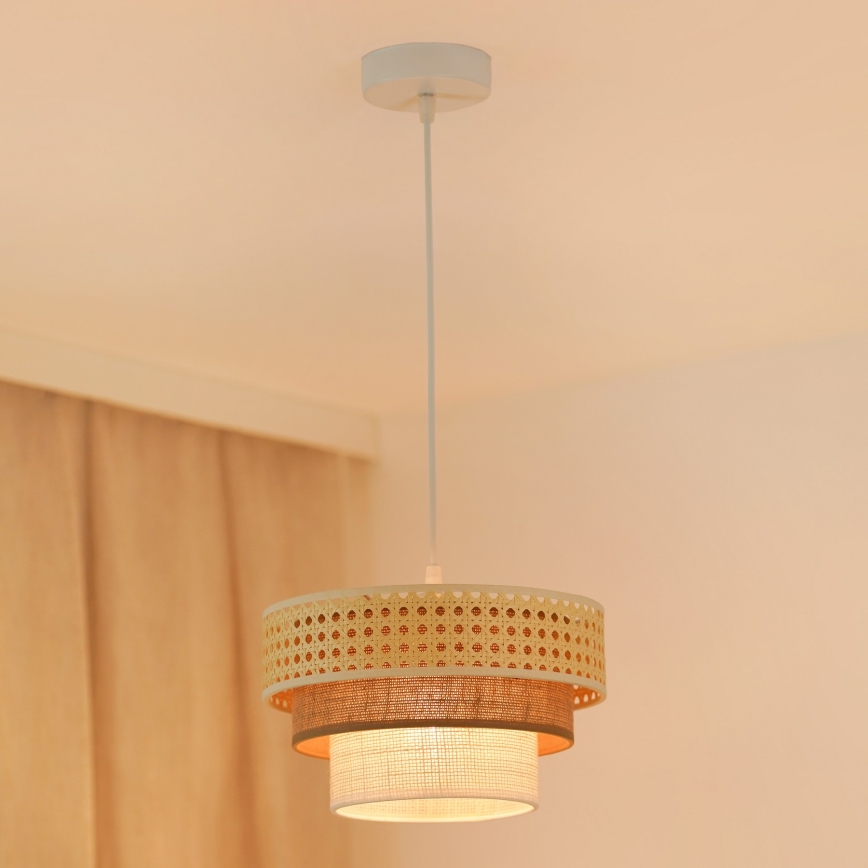 Brilagi - Pakabinamas šviestuvas ant laido CEDAR LUNETA 1xE27/15W/230V skersmuo 25 cm rotangas/ruda/kremine