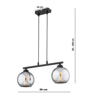 Brilagi - Pakabinamas šviestuvas ant laido DIOR 2xE27/60W/230V juoda/dūminė pilka